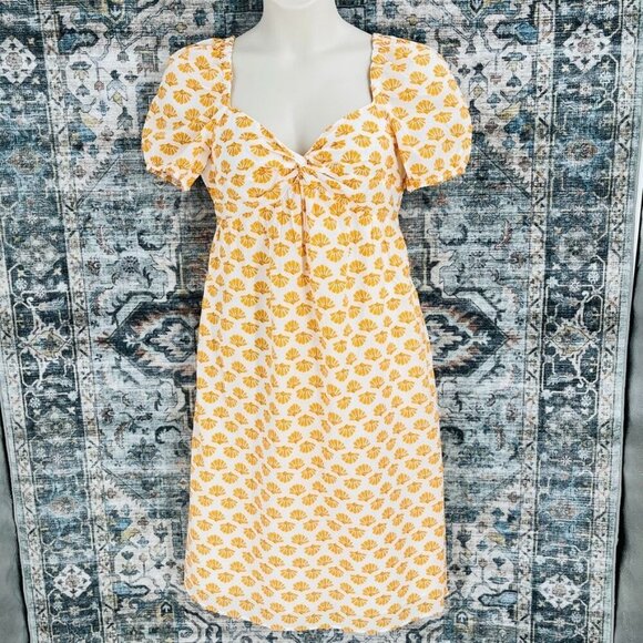 J Crew Shell Pattern Dress Size 8 Puffl Cleeve Twist Front  Peasant Cottagecore - Picture 1 of 14